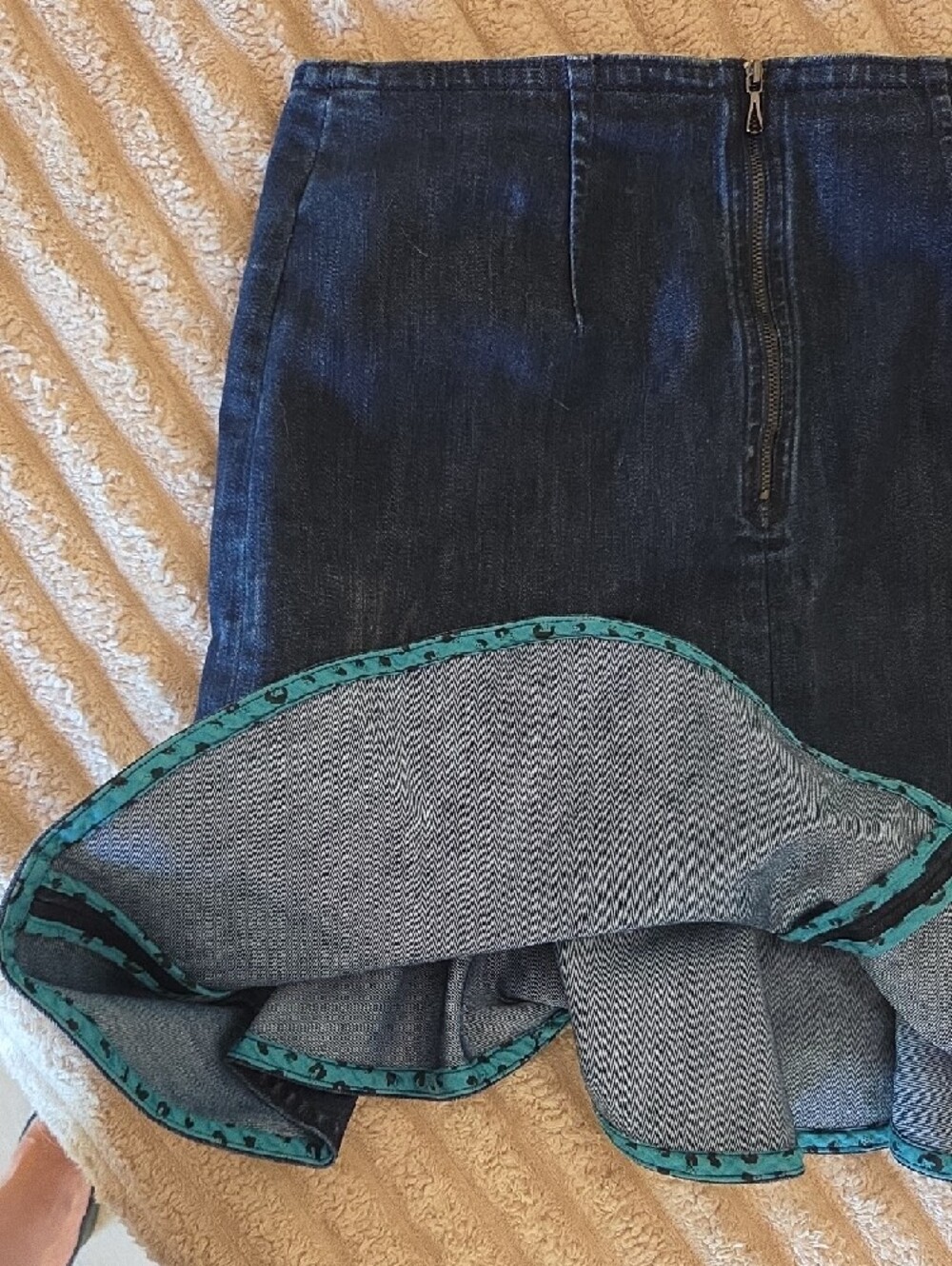 Dark Blue Denim Ruffle Hem Skirt - Women - Picture 5 of 8